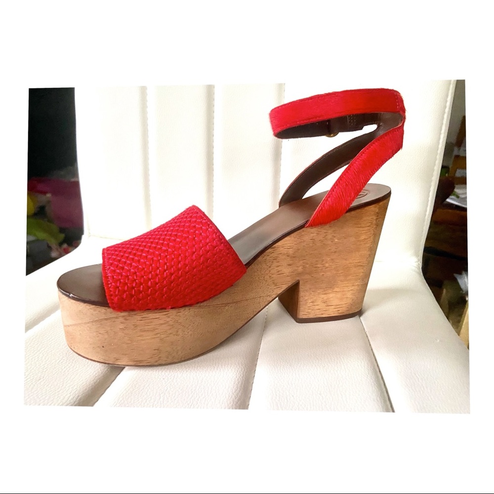 TORY BURCH CAMILLA PLATFORM RED LEATHR SANDAL EUC - Picture 9 of 14